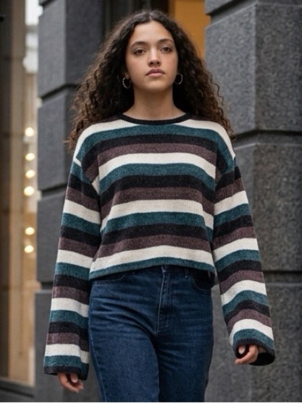 Urban Renewal Urban Outfitters Striped Chenille Bell Sleeve Sweater M